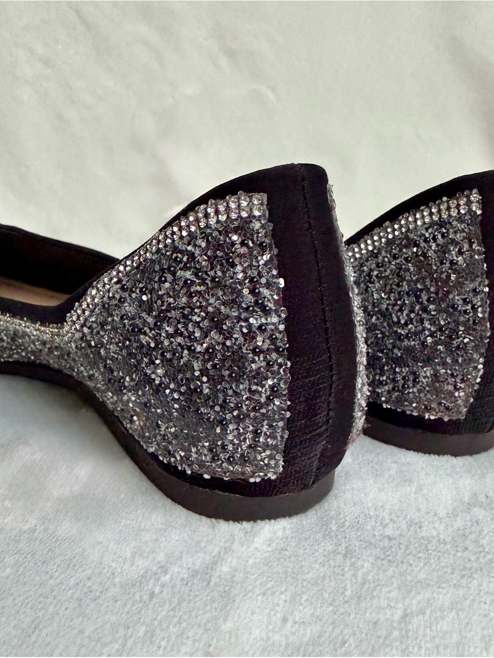 ZQKSEOHS Black Rhinestone Sparkly Pointed Toe Dress Ballet Flats Size 40 - Picture 8 of 12